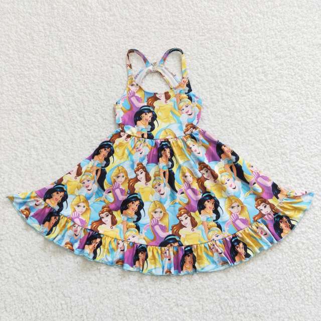 GSD0282 Girls Disney Princess Yellow Suspender Dress summer