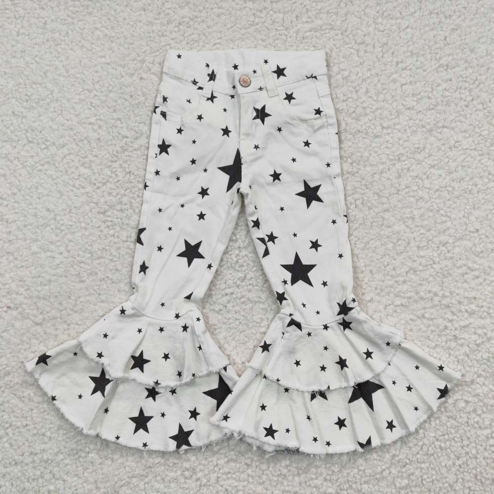 P0068 girls black stars and write  jeans pants summer