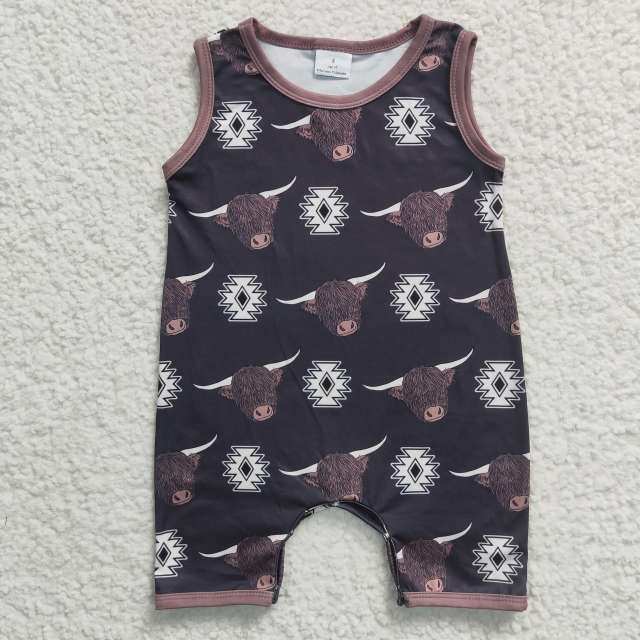 SR0284 boys cow head Geometric patterns sleeveless Jumpsuit