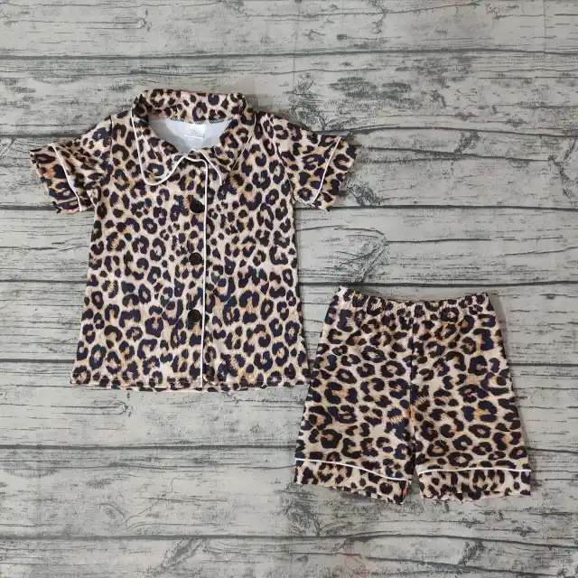 Girls Leopard Short Sleeve shorts summer boutique Set