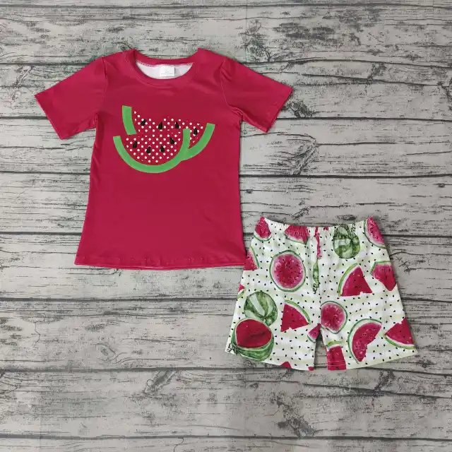 Girls Watermelon Red Short Sleeve shorts summer boutique Set