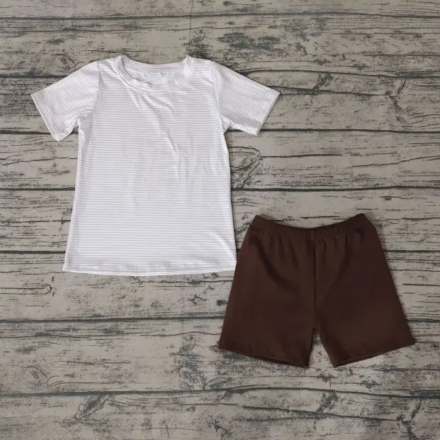Boys Striped White Short Sleeve Brown shorts summer boutique Set