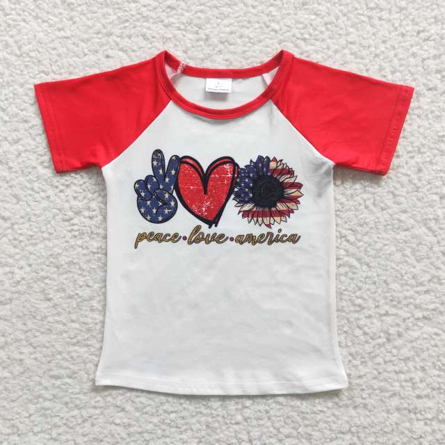 GT0108 Girl national day peace love white short-sleeved top t-shirt