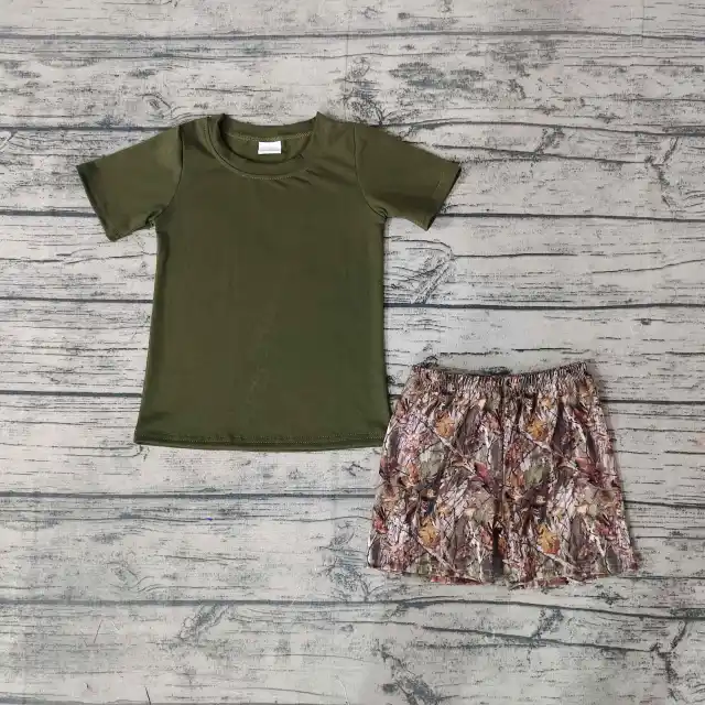 Boys Dark Green Short Sleeve Shorts Set summer boutique Set