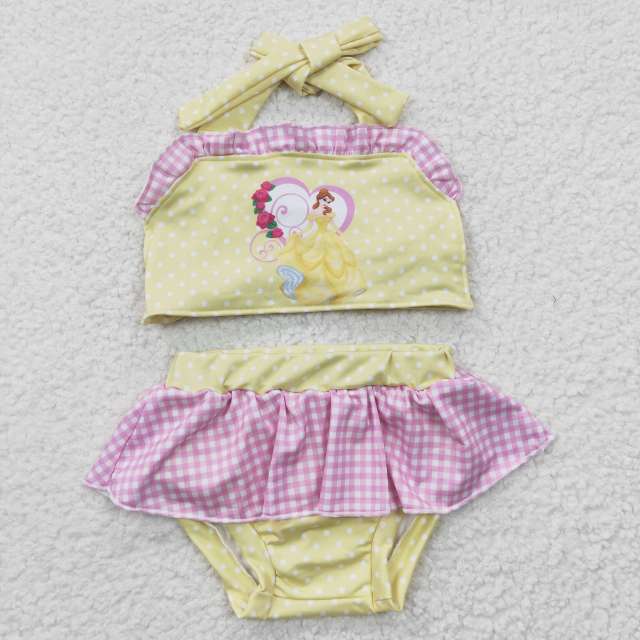 S0055 Girls Summer Clothes Disney Princess Yellow Swimsuits Outfits