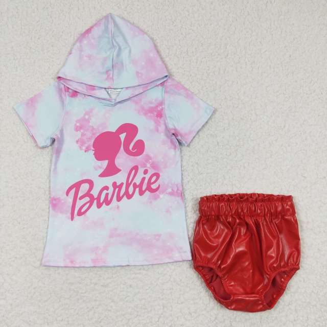 GT0153 SS0051 Girls Barbie Pink Hoodie Short Sleeve Top