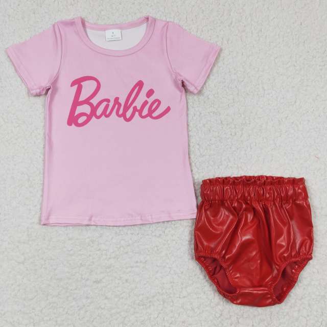 GT0151   SS0051 Girls Barbie Pink Short Sleeve Top bright leather red briefs