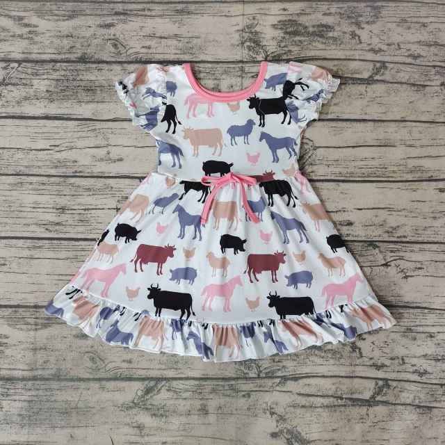 Girls pig cow horse pattern short sleeve Dress summer
