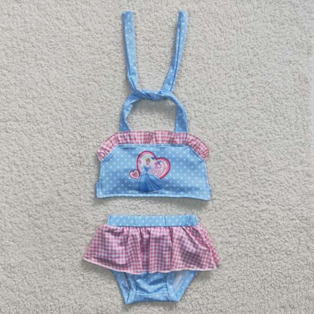 S0059 Girls Summer Clothes Disney Princess Blue Swimsuits Outfits