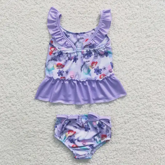 S0037 Girls Mermaid Purple Flower Summer Swimsuits Outfits