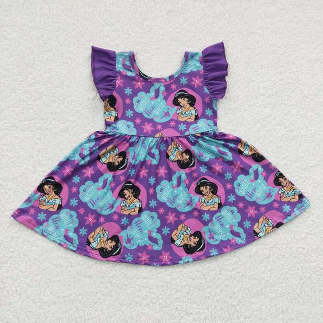 GSD0230 Girls Aladdin Magic Lamp Princess Purple Flying Sleeves summer DRESSES