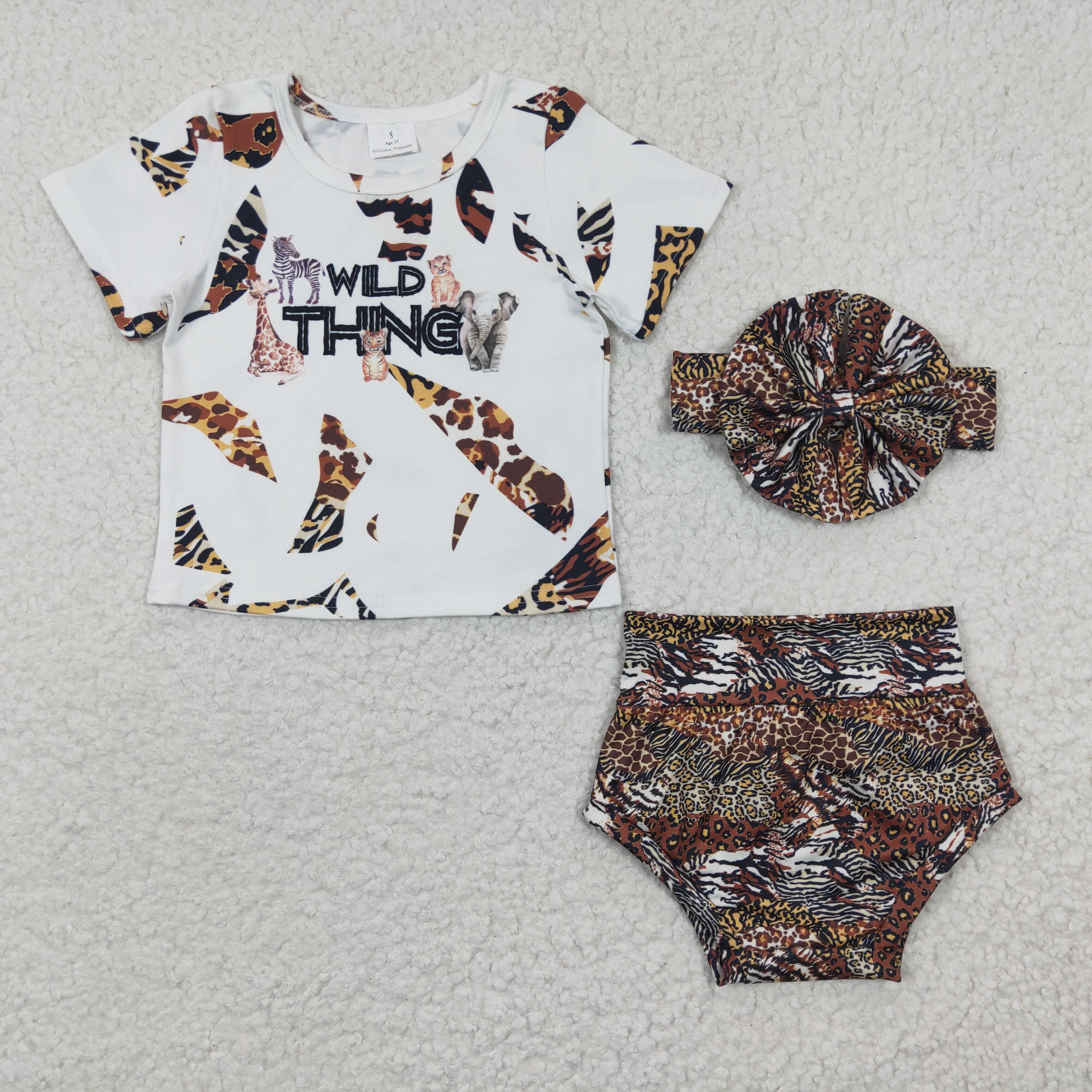 GBO0096 Girls WILD THING leopard short sleeve briefs summer set