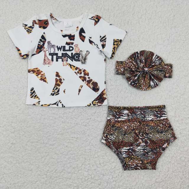 GBO0096 Girls WILD THING leopard short sleeve briefs summer set