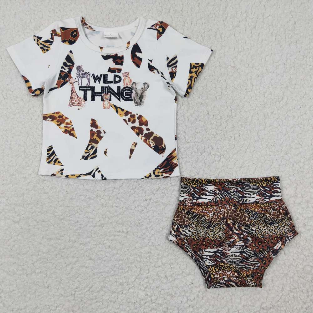 GBO0096 Girls WILD THING leopard short sleeve briefs summer set