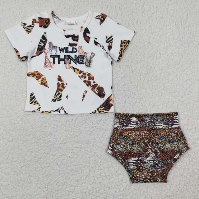 GBO0096 Girls WILD THING leopard short sleeve briefs summer set