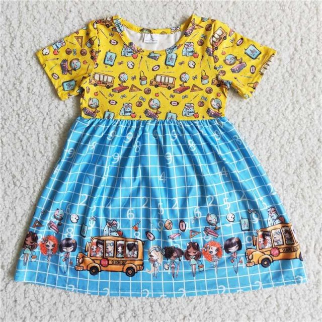 D3-19 Girls School Bus Positioning Short Sleeve Skirt summer clothes