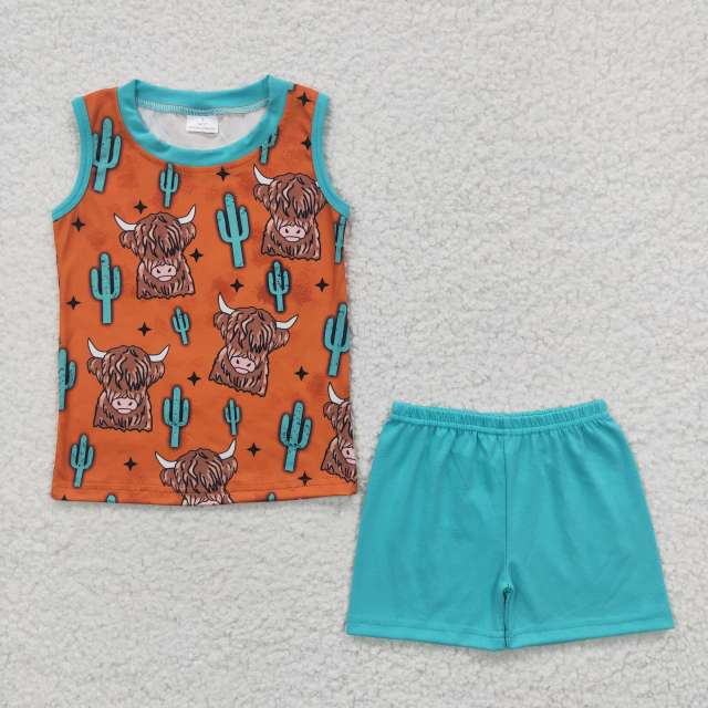 BSSO0211 Boys Alpine Catcus Brown Sleeveless Shorts Set summer boutique outfits