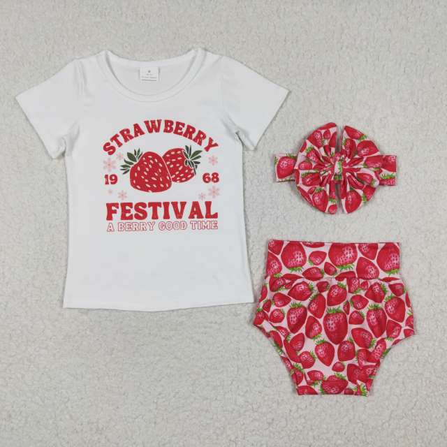 GBO0097 Girls FESTIVAL Strawberry Short SLeeve briefs summer set