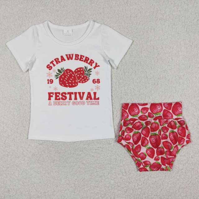 GBO0097 Girls FESTIVAL Strawberry Short SLeeve briefs summer set