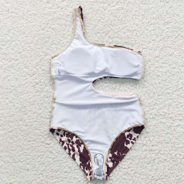 S0129  Girls Summer Clothes Ink Pattern Brown One-Piece Swimsuit Outfits