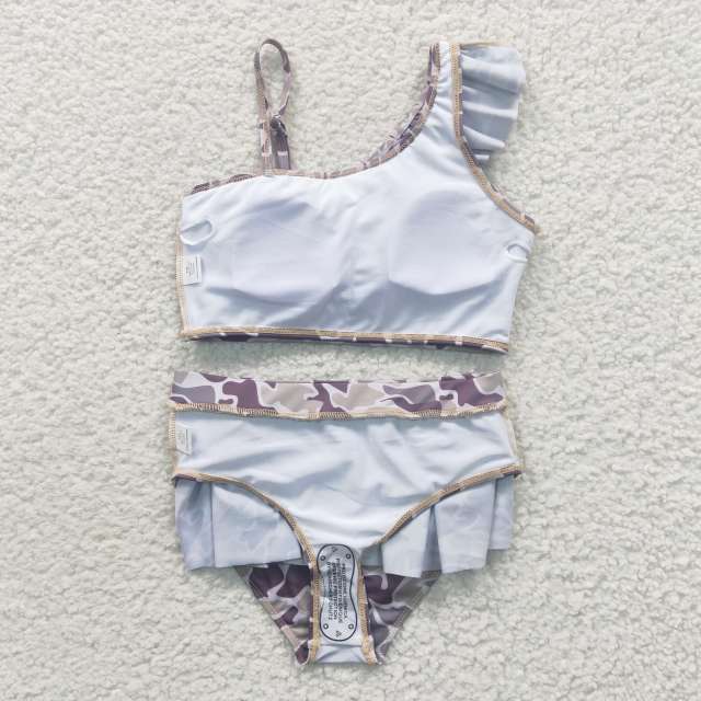 S0078 Girls Summer Clothes Camouflage Gray Swimsuit Outfits