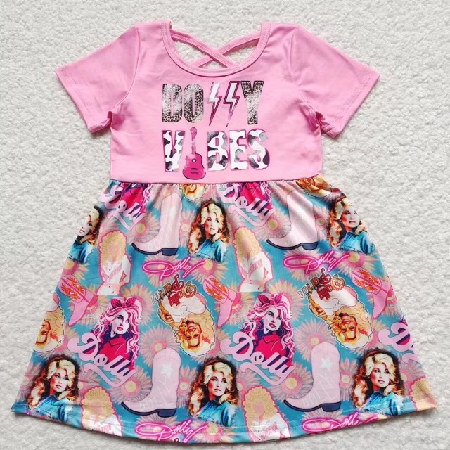 GSD0316 Gilrs Dolly Singer Dolly Pink Short Sleeve Dress