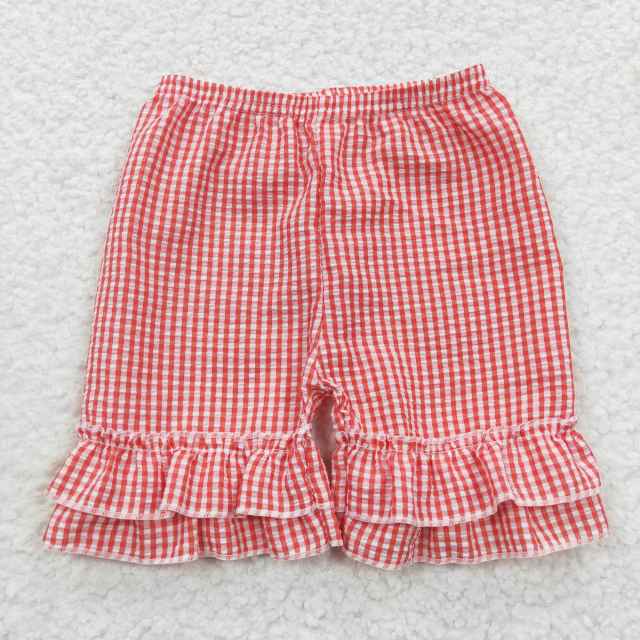 SS0064 Girls Red Plaid Shorts summer boutique clothes