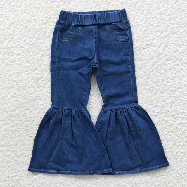 P0071  Girls Blue Elastic Denim Flared Jeans Summer