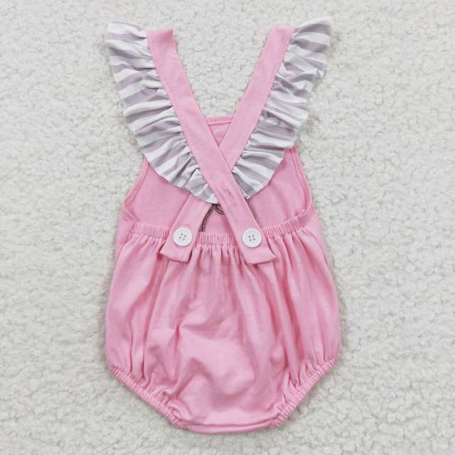 SR0303 girls embroidery small dog pink flying sleeve jumpsuit romper