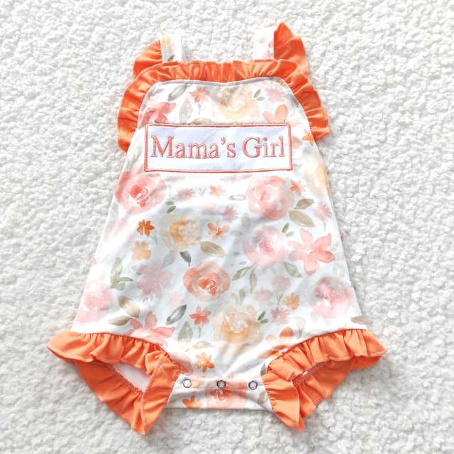 SR0330 girls embroidery mamas girl orange flying sleeve jumpsuit summer romper