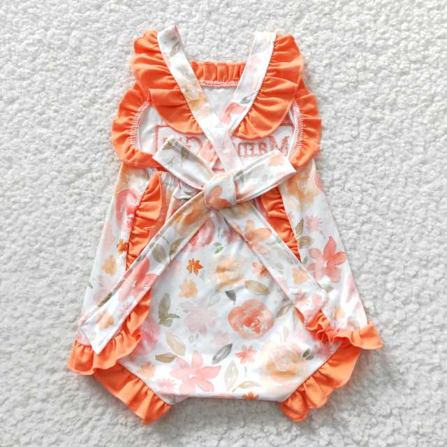 SR0330 girls embroidery mamas girl orange flying sleeve jumpsuit summer romper