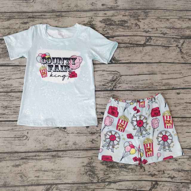 Pre-order boys summer clothes set letter pink short sleeve fries balloons shorts outfits