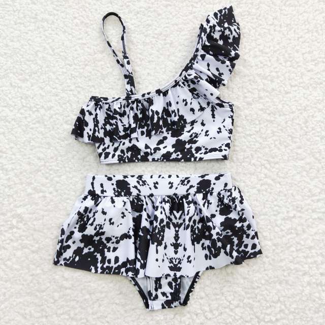 S0123 Girls Summer Clothes Black White Ink Pattern Swimsuit Outfits