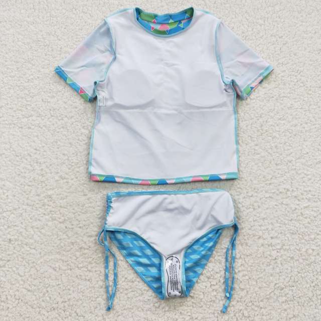 S0114 Girls Clothes Colorful Geometric Pattern Short Sleeve Swimsuit Set Summer Outfits