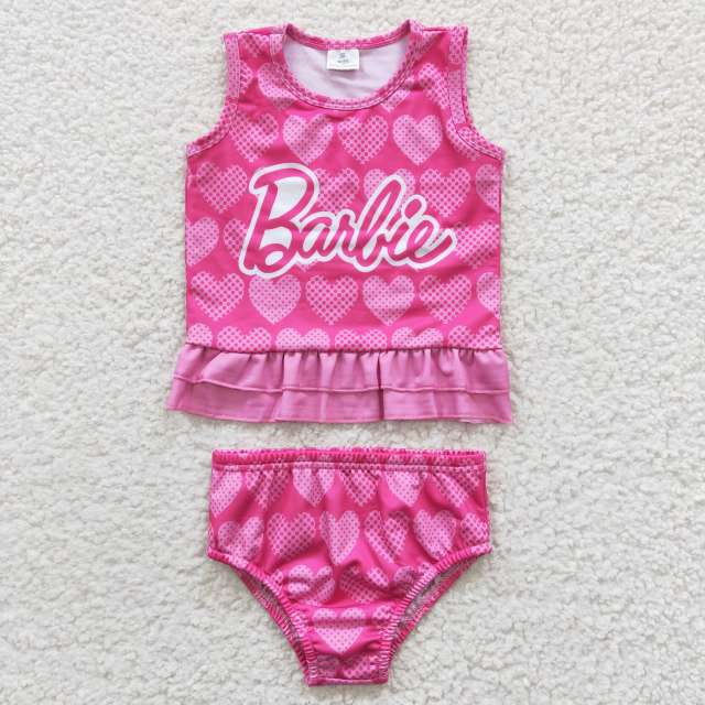 GBO0077  Girls Summer Clothes Love Barbie Rose Red Swimsuit Outfits