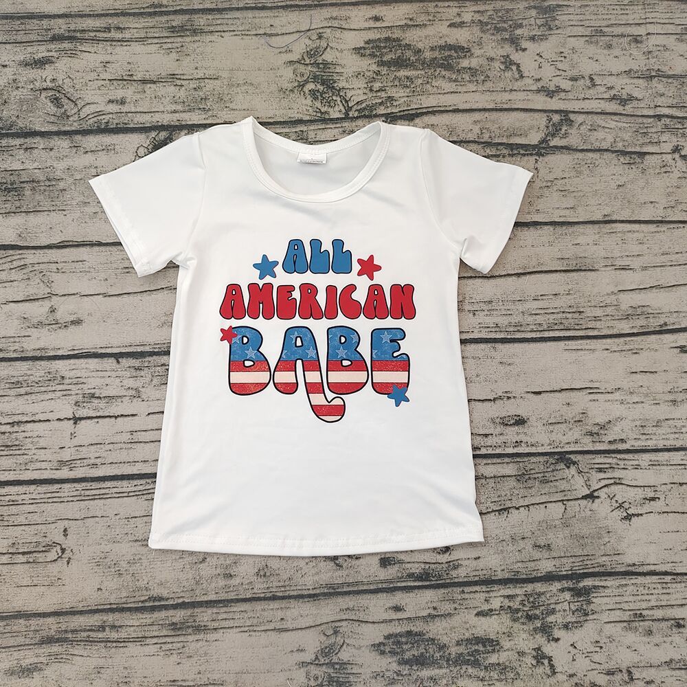 Pre-order girls summer clothes national day AMERICAN BABE white short sleeve top