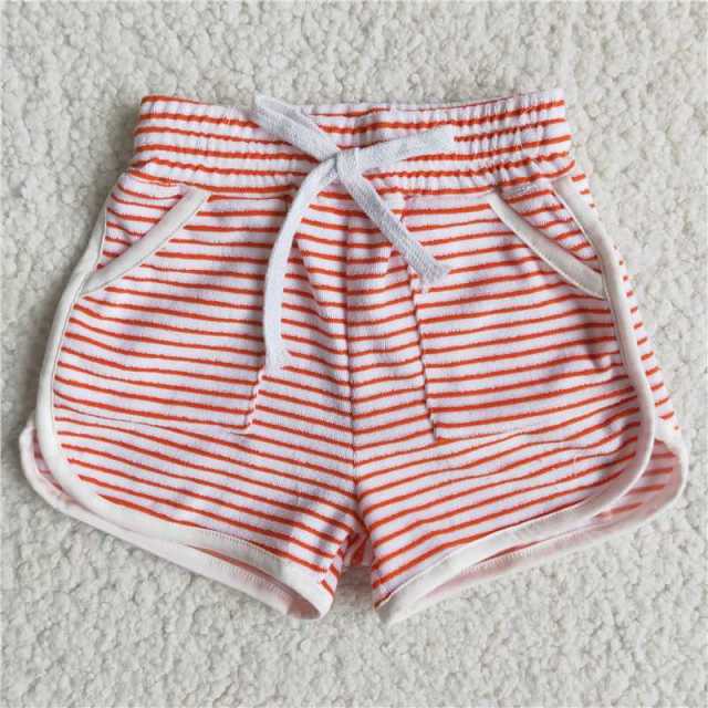 B0-23  girls orange Pinstripe Pocket Shorts boutique Summer Clothes