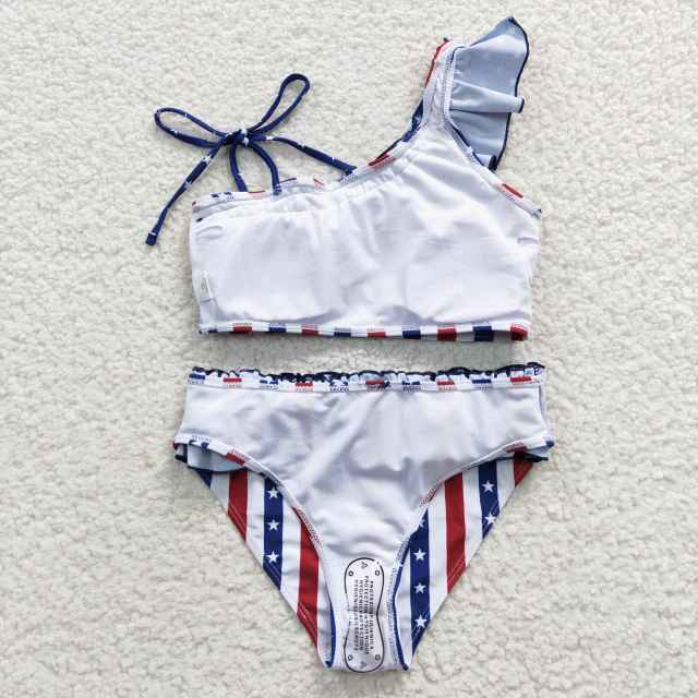 S0042  Girls Summer Clothes National Day Stars Stripe Swimsuit Outfits