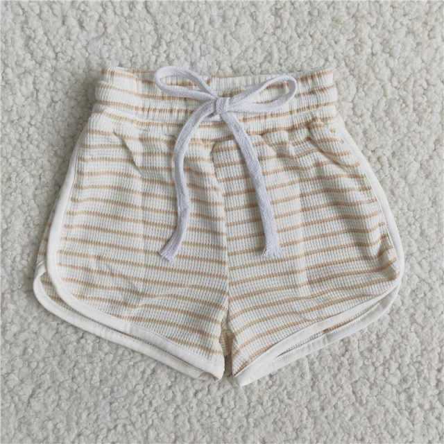 B0-13  girls Khaki Stripe Lace Up Shorts boutique Summer Clothes