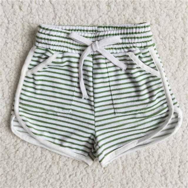 B0-19-1  girls green Pinstripe Pocket Shorts boutique Summer Clothes