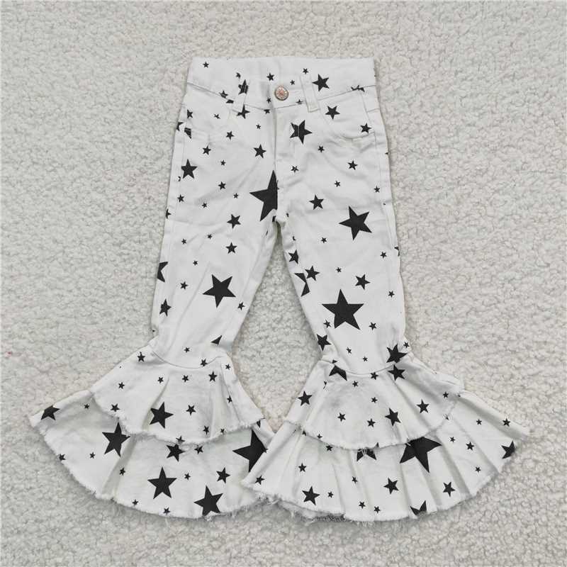 P0068 Girls Black Stars White Denim Jeans Pants