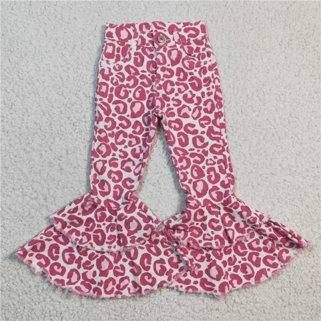 P0044 Girls Pink Leopard Denim Jeans Pants