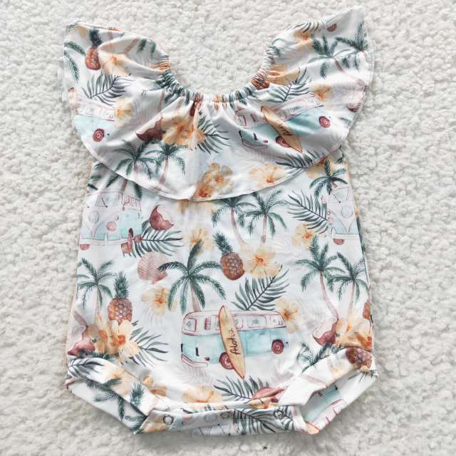 SR0254 Girls Coconut Flower One Shoulder Swimsuit