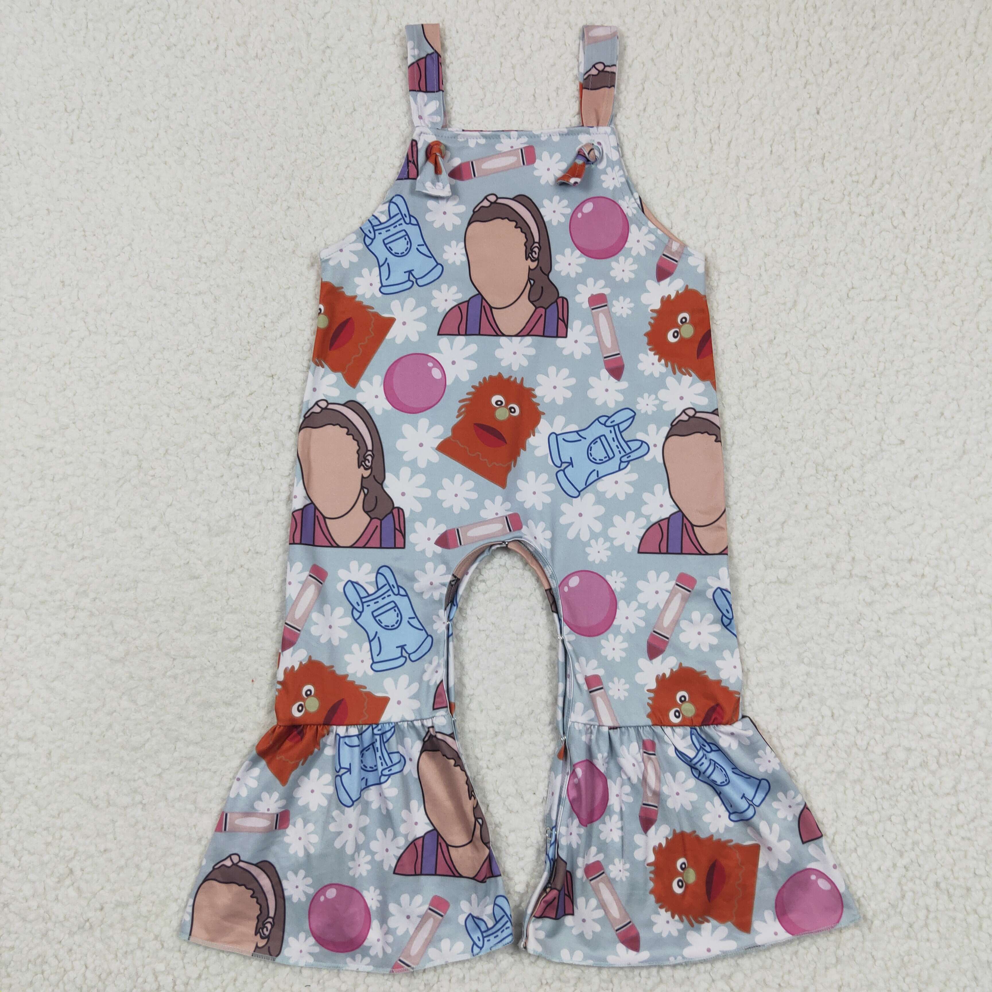 SR0348 ms Rachel cartoon blue short sleeve jumpsuit Summer Boutique Romper