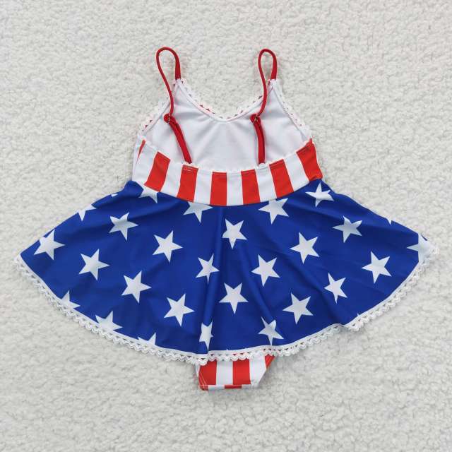S0091  Girls Summer Clothes National Day Stars Stripe suspender jumpsuit Swimsuit Outfits