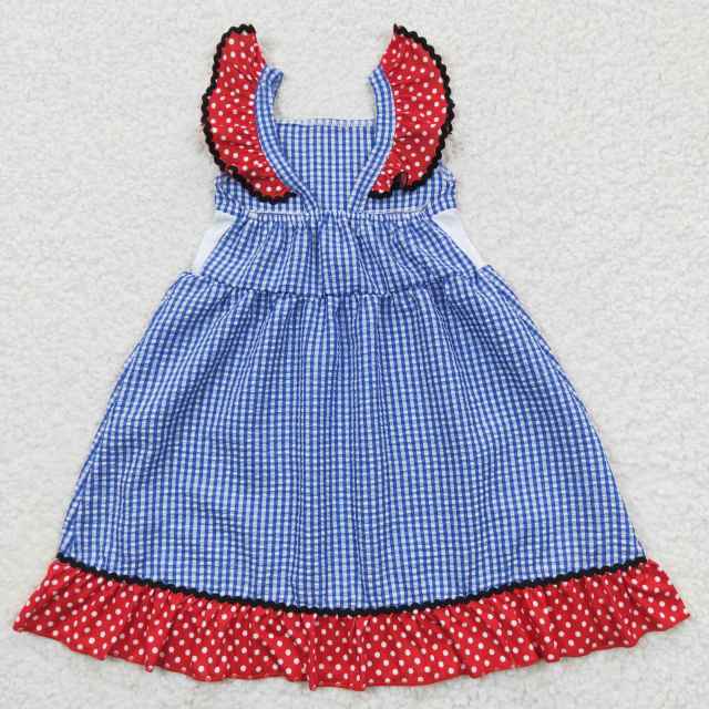 GSD0191 Girls National day embroidery flag blue flying Sleeve Dress