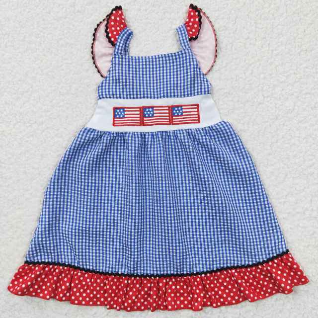 GSD0191 Girls National day embroidery flag blue flying Sleeve Dress