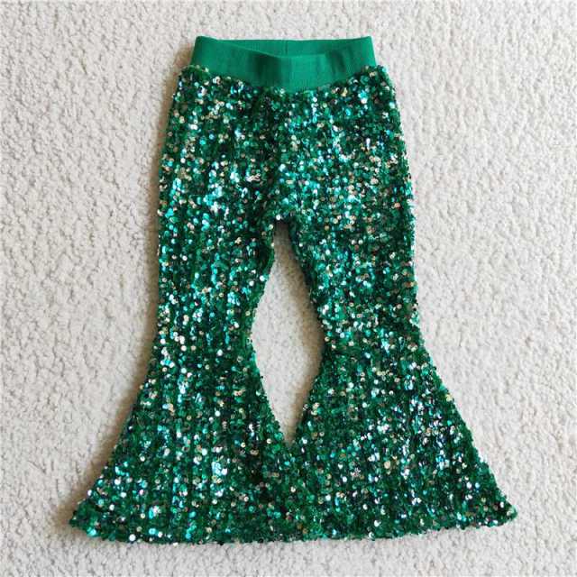 P0033 Girls Green Sequined Pants