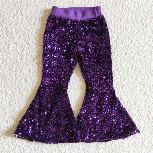 P0032 Girls Purple Sequined Pants