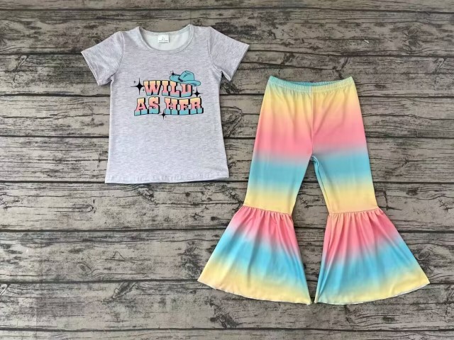 Pre-order girls summer clothes WILD AS HER short sleeve colorful pants set